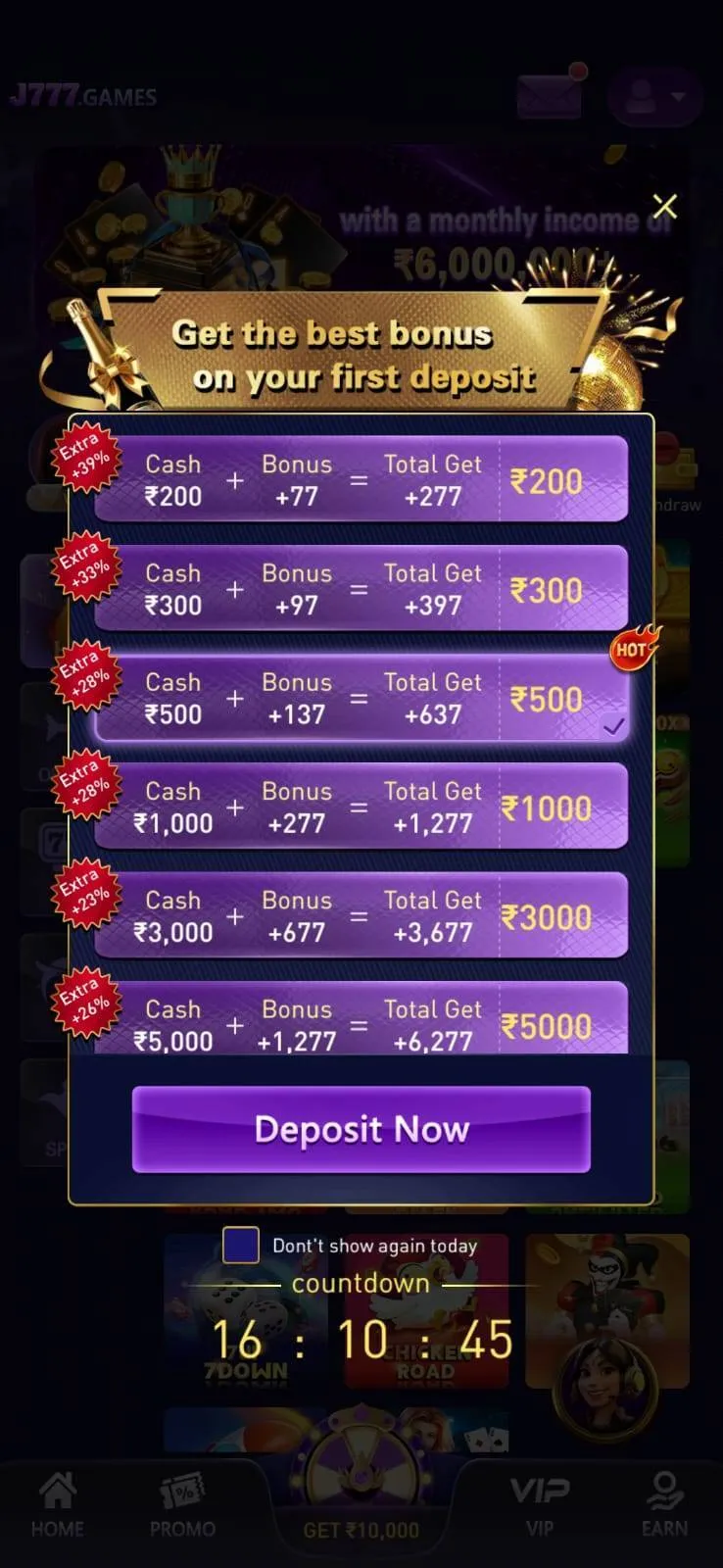 J777 game app on Android phone with colorful gaming interface